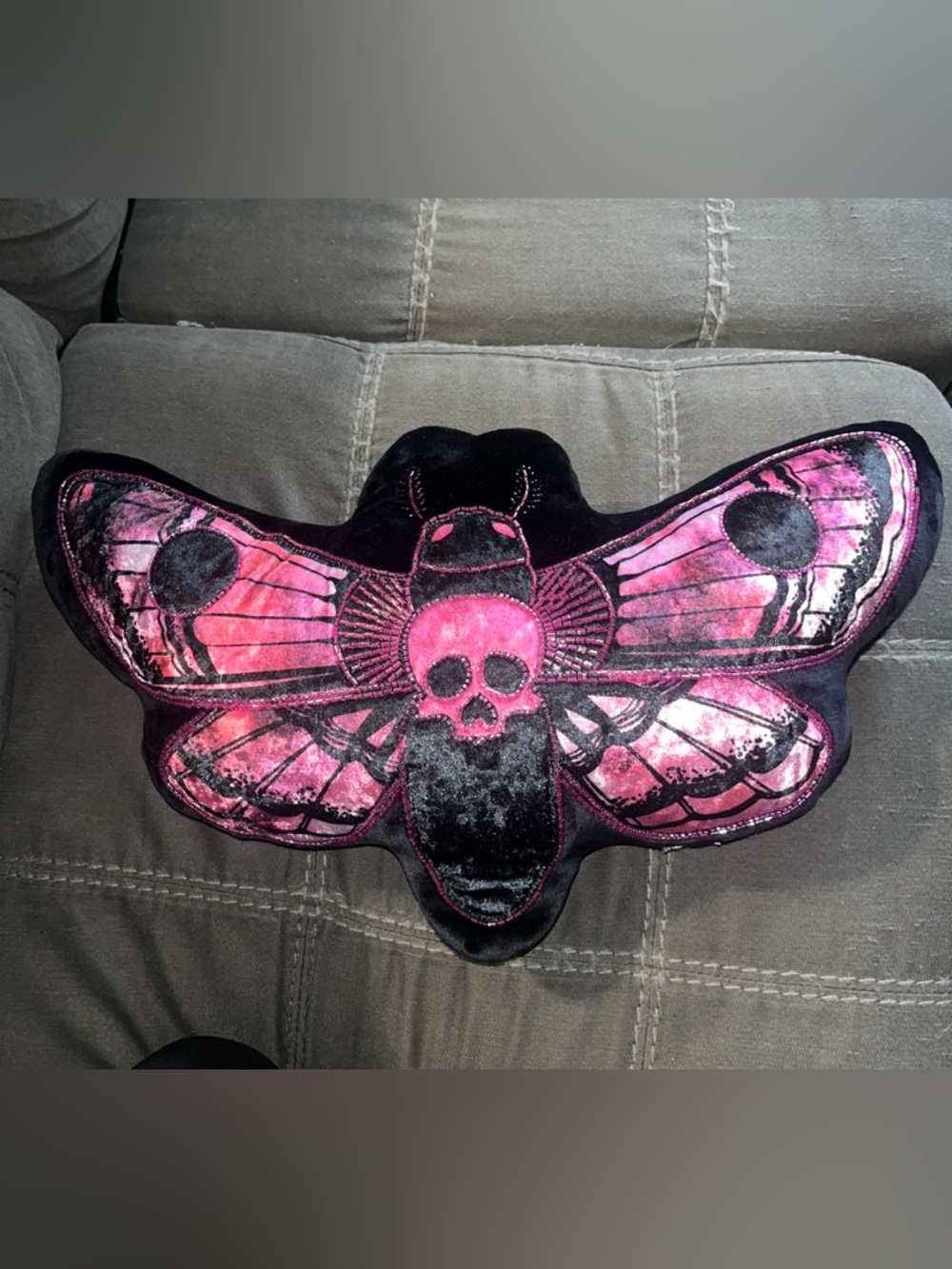 Plush Pink Skull Moth Decorative Pillow - Home Accents